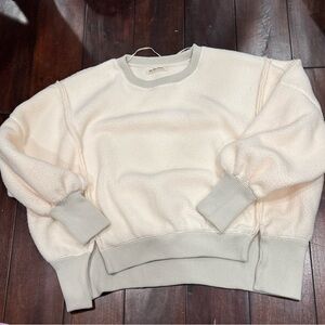 We The Free Cream Sherpa Crewneck Sweater with Light Gray Trim